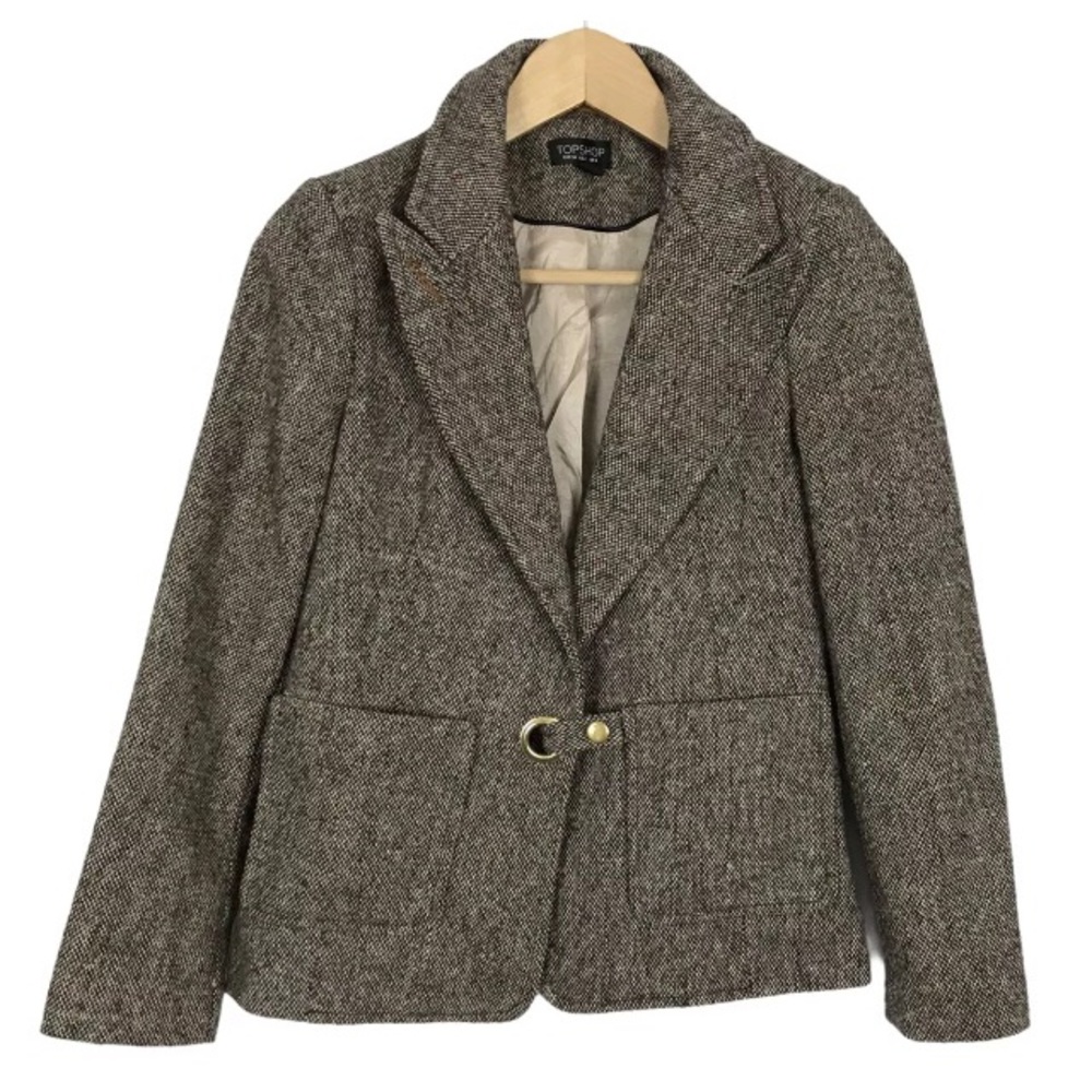 Topshop Wool Blend Elbow Patch Blazer